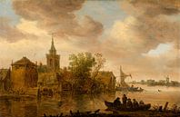 Vue sur la rivière avec église et ferme, Jan van Goyen par Des maîtres magistraux Aperçu