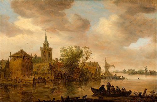 Riviergezicht met kerk en boerderij, Jan van Goyen