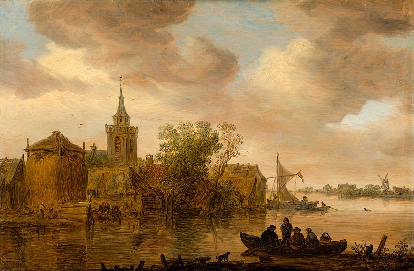 Vue sur la rivière avec église et ferme, Jan van Goyen par Des maîtres magistraux