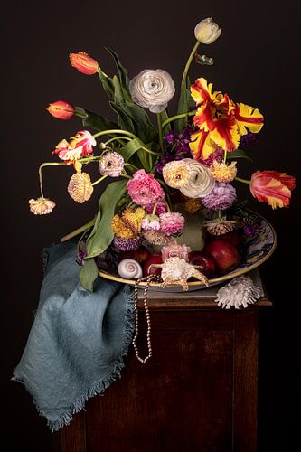 Still life with ranunculus and tulips