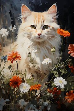 Kat met wilde bloemen van ColorCat