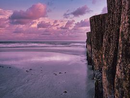 Ins Meer ragende Buhnen. Aufgenommen in Zingst, auf dem Darß. Die Perspektive ist auf den Horizont g von Martin Köbsch
