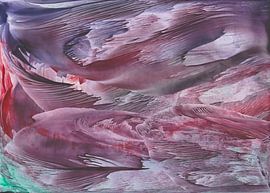 Encaustique peinte au fer à peindre avec des vagues et un effet de structure en bleu, rouge et violet sur Heike Rau