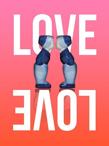 LOVE - Delfts blauw kussend paar. Mannen op roze achtergrond