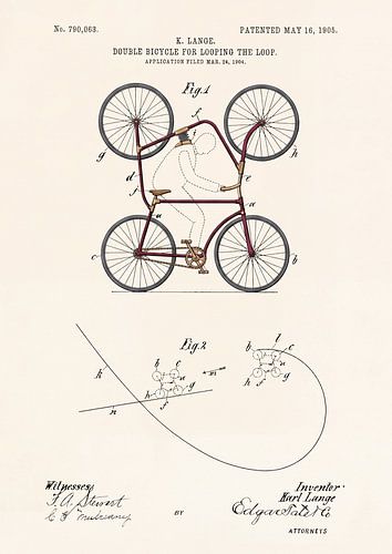 Vintage-Akrobatikfahrrad, Patent 1905 – Lustige technische Zeichnung auf altem Papier