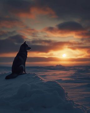 Hond in een ijzig landschap van fernlichtsicht