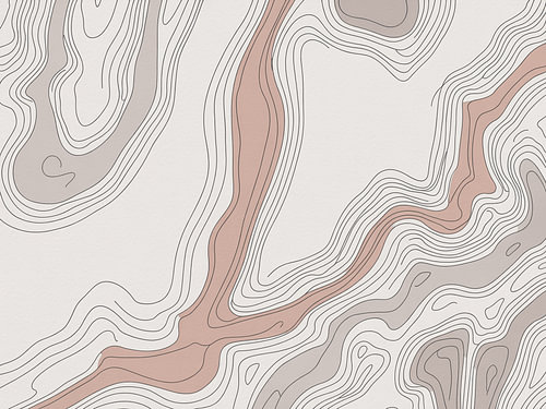 Abstracte topografische contourlijnen in taupe en warme neutrale tinten