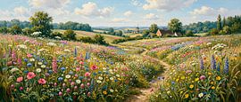 Panorama eines sommerlichen Blumenfeldes in Jütland, Dänemark von Studio Pieternel