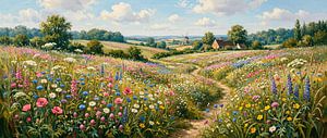 Panorama eines sommerlichen Blumenfeldes in Jütland, Dänemark