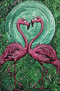 Flamingo Painting | Flamingo Whirlirl Love sur Blikvanger Schilderijen