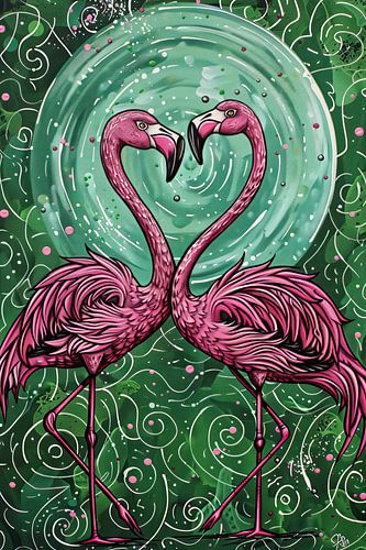 Flamingo Malerei | Flamingo Wirbel Liebe