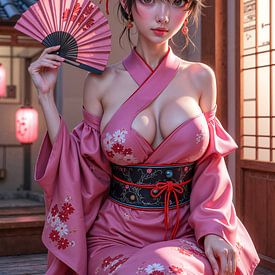 YUMERISAI – Sexy anime geisha girl with a hand fan by INFERAURUM