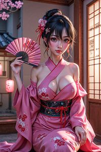 YUMERISAI – Fille anime geisha sexy avec un éventail