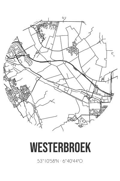 Westerbroek (Groningen) | Map | Black and White by Prints of Place