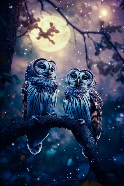 Magical owls at full moon by Art & Soul Creations