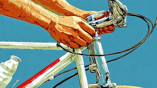 Handen op het stuur van een vintage fiets