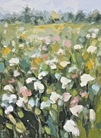 Veld met wilde bloemen in pastelkleuren