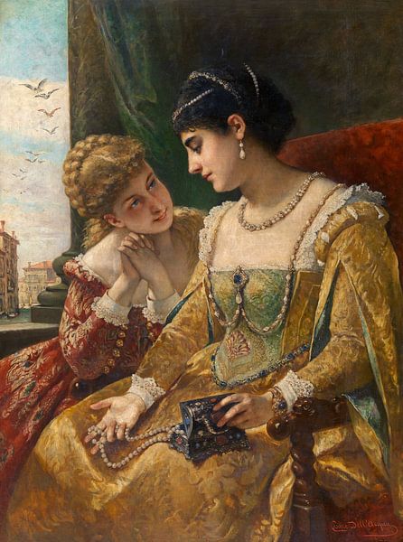 Cesare Félix Georges Dell' Acqua,The Jewels of the Bride. by finemasterpiece