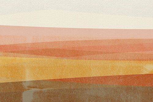Abstract minimalistisch landschap in roze, geel, verbrand oranje