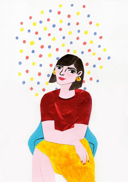 Polka-dot Girl Sitting in a Chair by Karolina Grenczyk