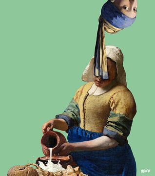 Vermeer sisters pop art - Girl with a Pearl Earring, Milkmaid by Miauw webshop