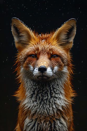 Portrait d'un renard sous la pluie