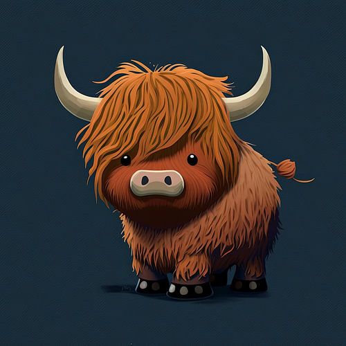 Schotse Hooglander Cartoon met donkere achtergrond