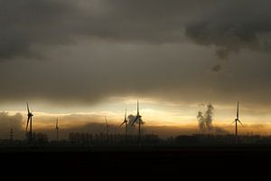 Windmühlen im Nebel