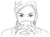 Détente avec une tasse de café ou de thé (dessin au trait cappuccino cuisine portrait femme café) par Natalie Bruns Aperçu