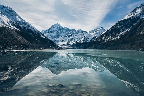Mount Cook weerspiegeld in Hooker Lake, Nieuw-Zeeland