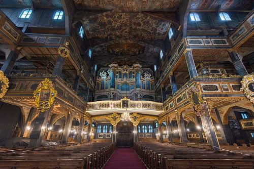 De schoonheid van het interieur van de Vredeskerk in Świdnica', Polen