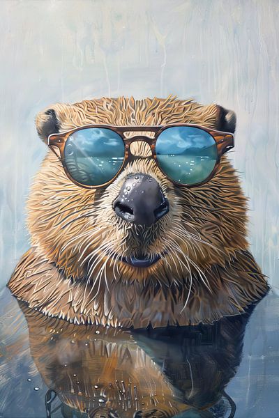 Moderner Bär Kunst | Reflektierende Hipster Braun von Blickfänger Gemälde