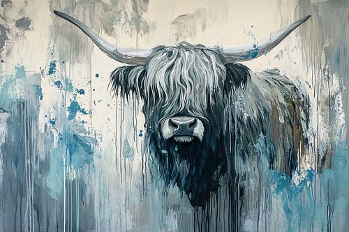 Schotse hooglander abstract schilderij