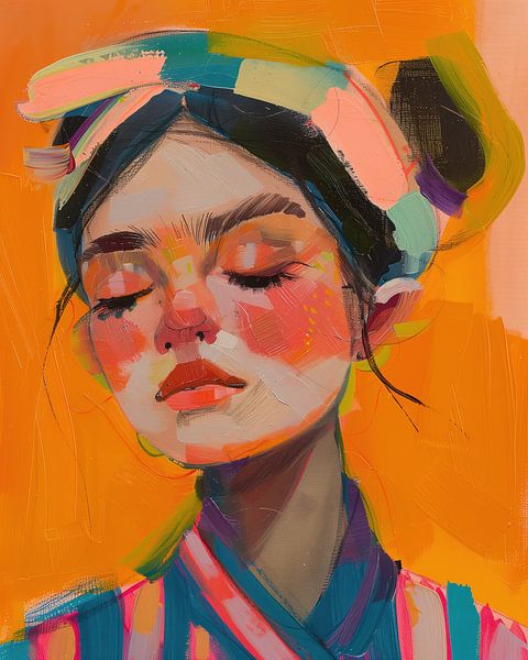 Abstract portret vrouw met gesloten ogen van Digatelier