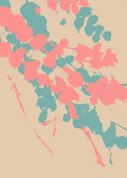 Abstract botanical. Florals in pink and light blue on off white. by Dina Dankers