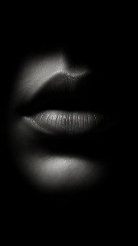 Artistieke zwart-wit close-up van sensuele lippen – Minimalistische en moderne wanddecoratie