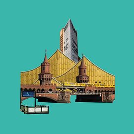 Berlin Collage - Renzo Piano x Philarmonie x Oberbaumbrücke by Stadtcollagen