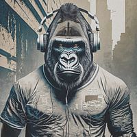 Digital Gorilla Portrait with headphones