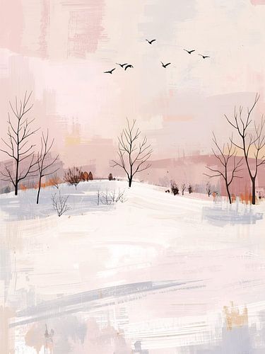 Winter landscape with flock of birds by Kim Karol / Ohkimiko