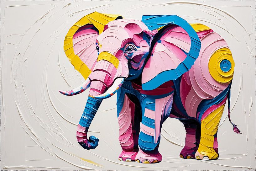 Abstracte kleurrijke olifant schilderij van Art & Soul Creations