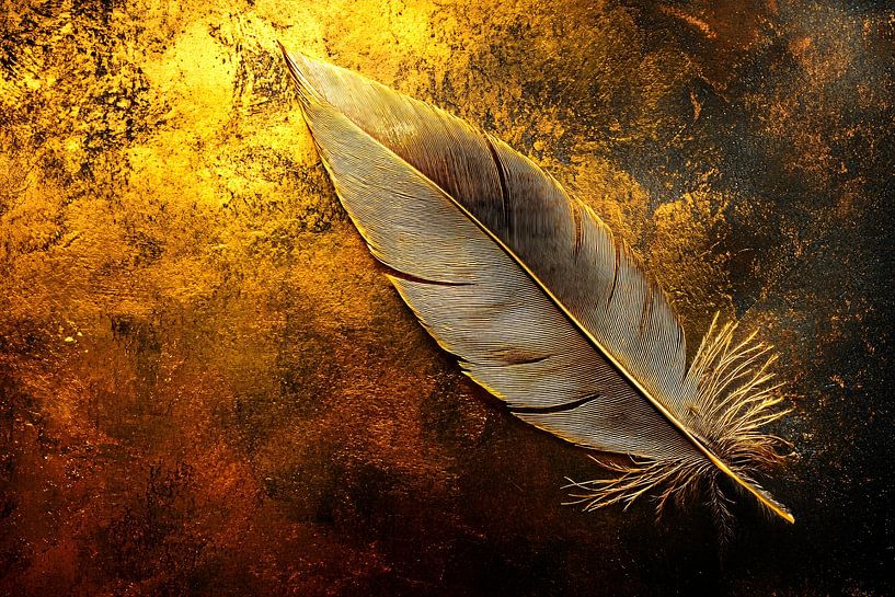Golden feather on luxurious background by Art & Soul Creations
