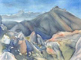 Berglandschap met torenhoge pieken van Adriana Mueller