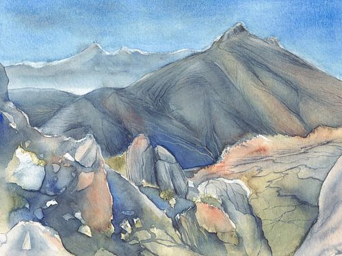 Mountain landscape with towering peaks