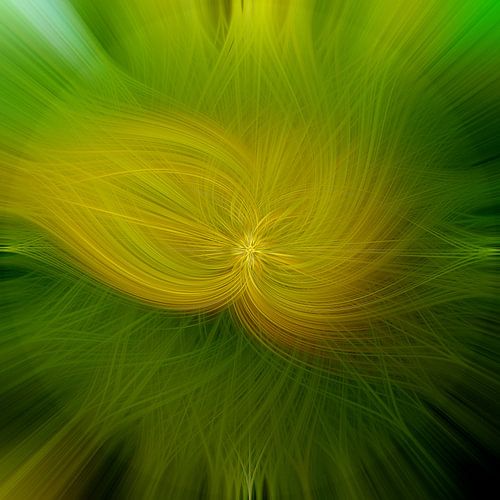 Bloem van licht. Abstract Geometrisch vuurwerk. Groen en geel.