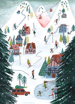 Skiing in the mountains at Christmas by Caroline Bonne Müller