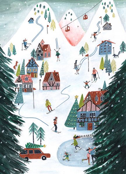 Skier à la montagne à Noël par Caroline Bonne Müller