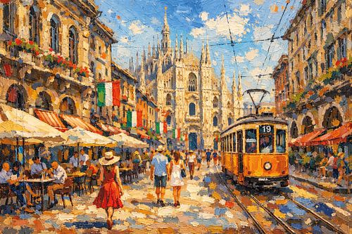 Milaan in Italië, een impressionistisch schilderij.
