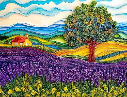 Lavendelveld in de Provence in quillingstijl