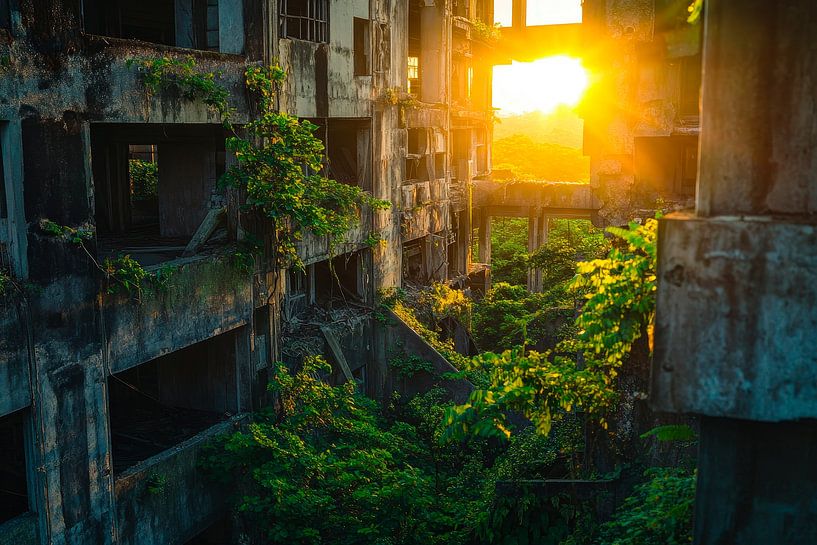 Bâtiment abandonné avec lever de soleil par Poster Art Shop