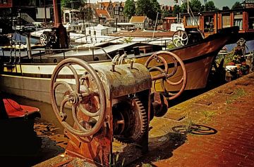 Amsterdam boats and rusty old winch by marlika art
